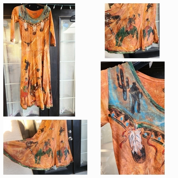 VINTAGE HAND PAINT WESTERN DRESS - Picture 1 of 8